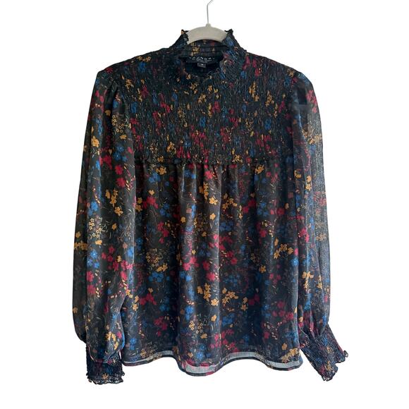 Laundry Shelli Segal Floral Smocked Print Blouse size medium - Picture 2 of 7